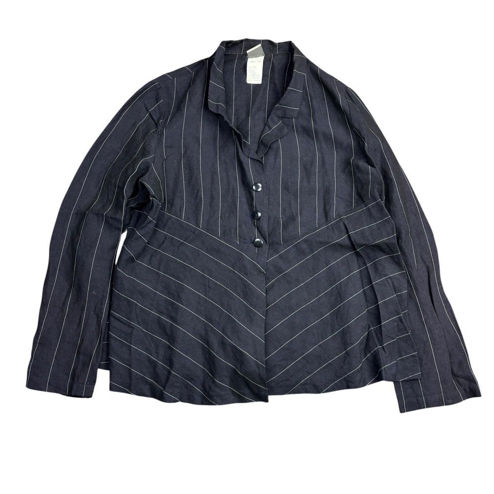 Lilith Linen Suit Jacket Blazer Women's Small Blue Woven Pinstripe